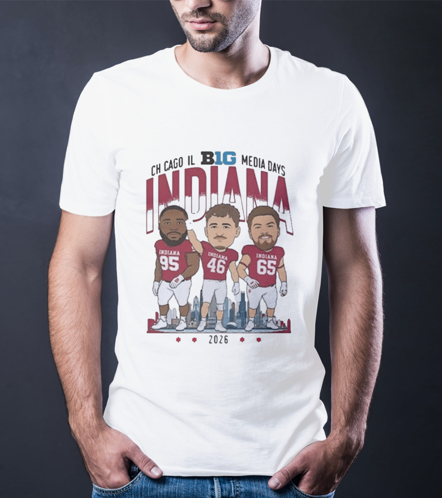 Indiana Hoosiers Big Ten Media Days 2026 Chicago Player Caricature T-Shirt