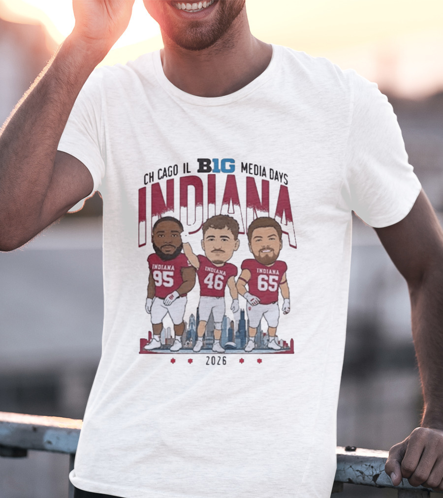 Indiana Hoosiers Big Ten Media Days 2026 Chicago Player Caricature T-Shirt