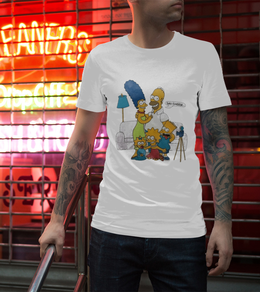 Jayden Daniels Simpsons Family Say Cheese White Couch Scene T-Shirt