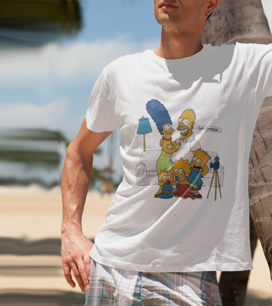 Jayden Daniels Simpsons Family Say Cheese White Couch Scene T-Shirt