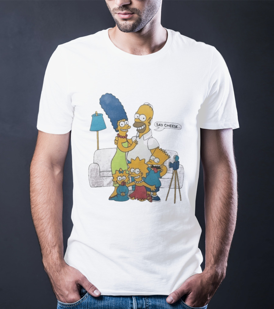 Jayden Daniels Simpsons Family Say Cheese White Couch Scene T-Shirt