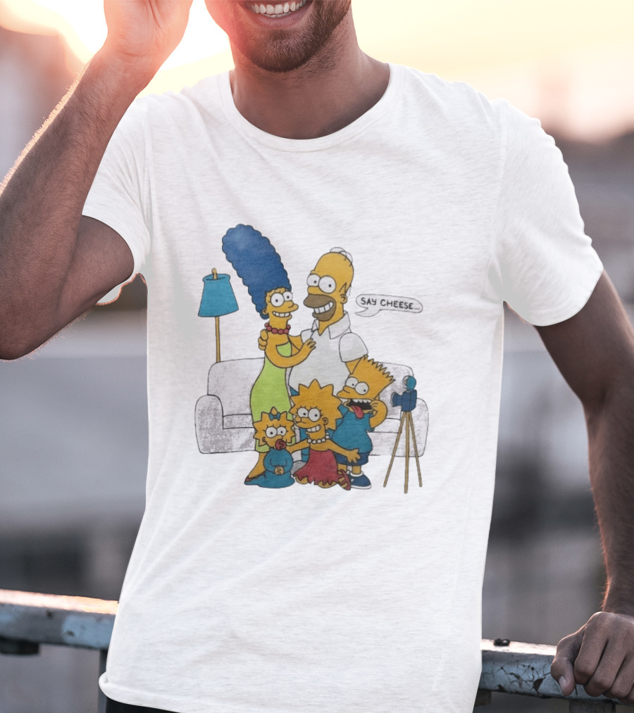 Jayden Daniels Simpsons Family Say Cheese White Couch Scene T-Shirt