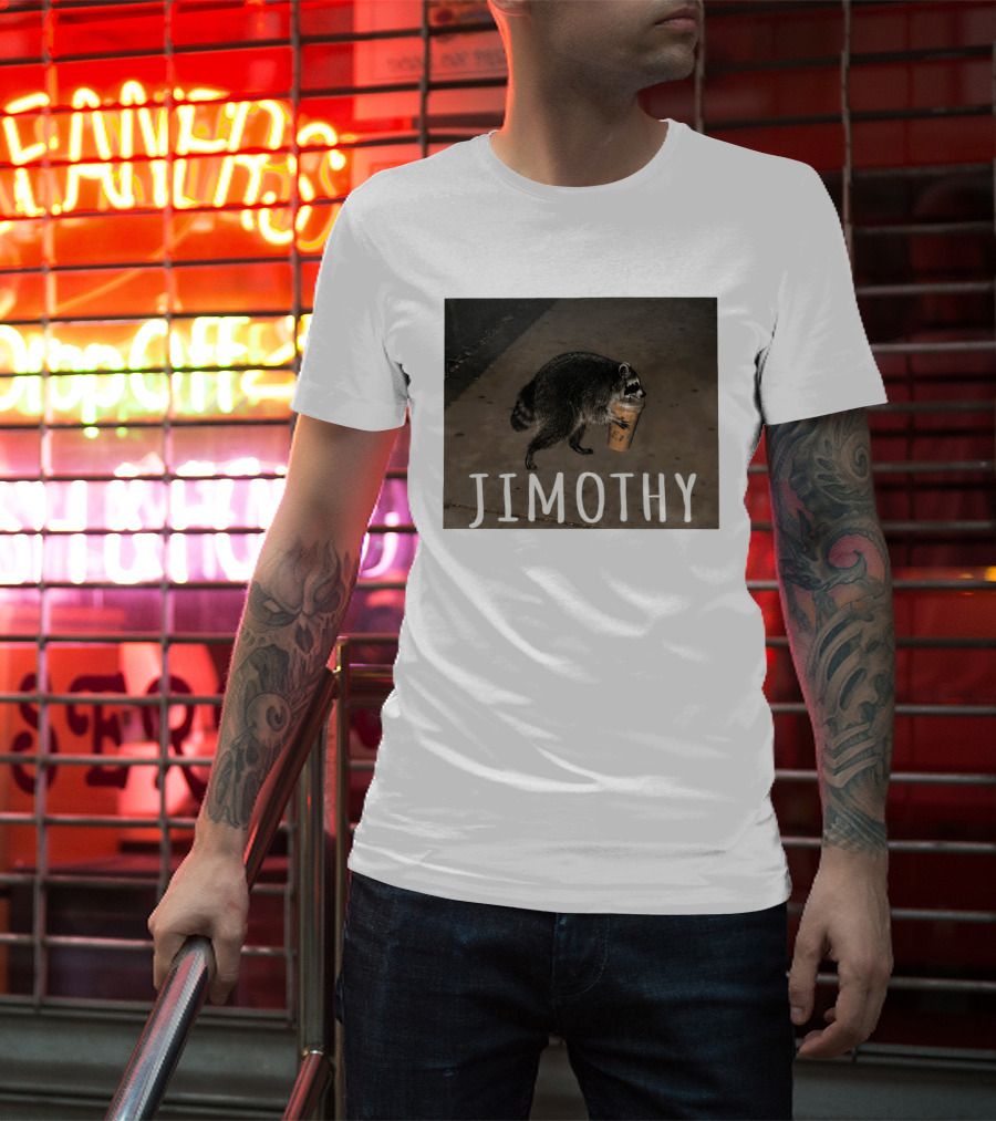 Jimothy Raccoon Carrying Iced Coffee Meme Animal Lover T-Shirt