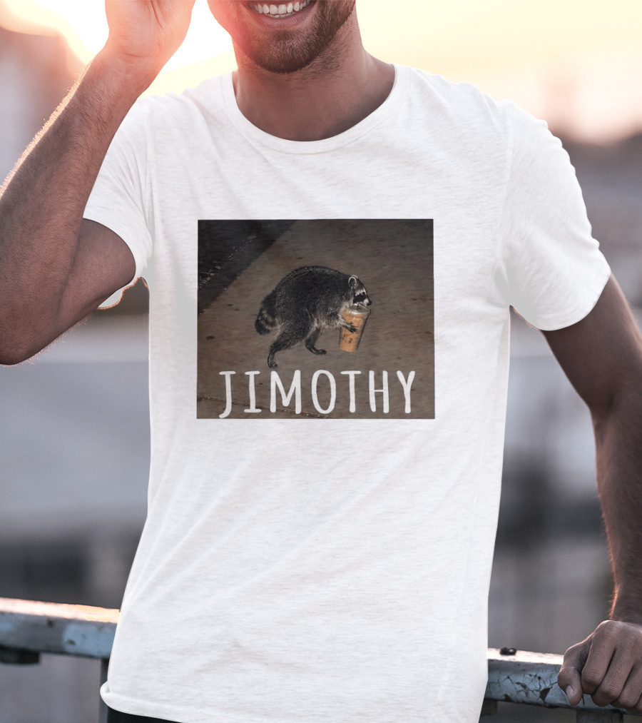 Jimothy Raccoon Carrying Iced Coffee Meme Animal Lover T-Shirt