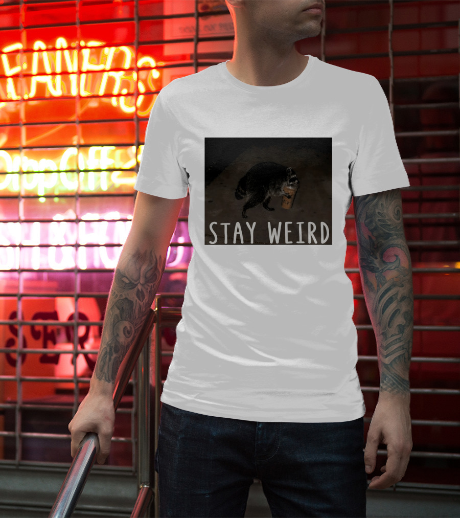 Jimothy Raccoon Drinking Iced Coffee Stay Weird Animal Lover Meme T-Shirt