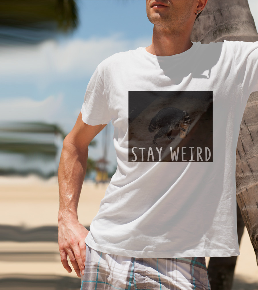 Jimothy Raccoon Drinking Iced Coffee Stay Weird Animal Lover Meme T-Shirt