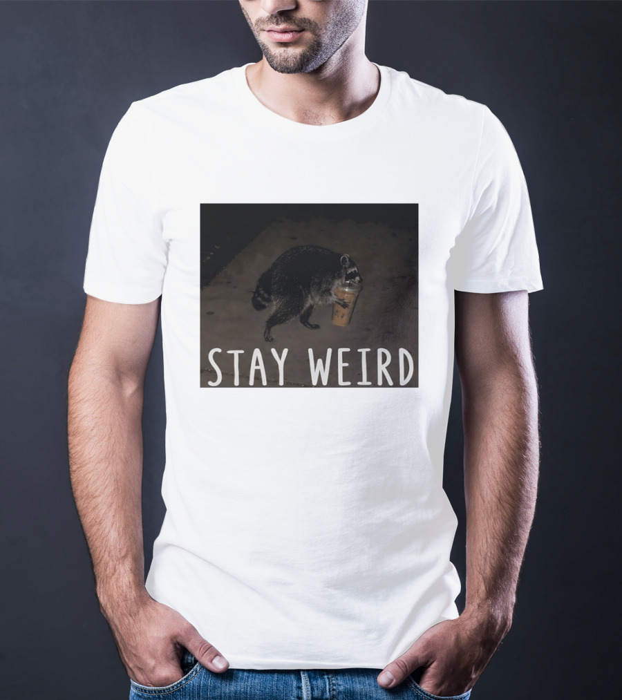 Jimothy Raccoon Drinking Iced Coffee Stay Weird Animal Lover Meme T-Shirt