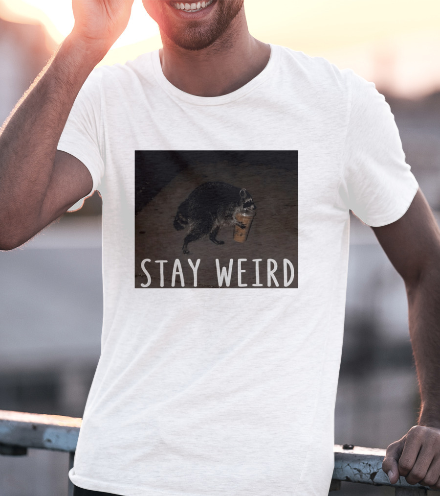 Jimothy Raccoon Drinking Iced Coffee Stay Weird Animal Lover Meme T-Shirt