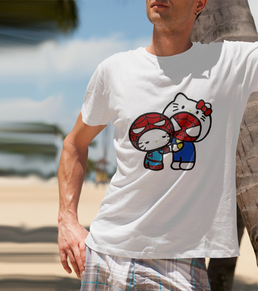 Kitty Hug Spider Man Mask Cute T-Shirt