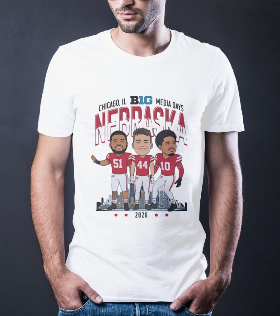 Chicago IL B1G Media Days 2026 Nebraska Cornhuskers Caricature T-Shirt