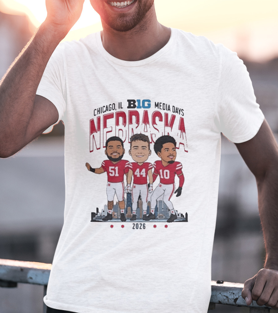 Chicago IL B1G Media Days 2026 Nebraska Cornhuskers Caricature T-Shirt