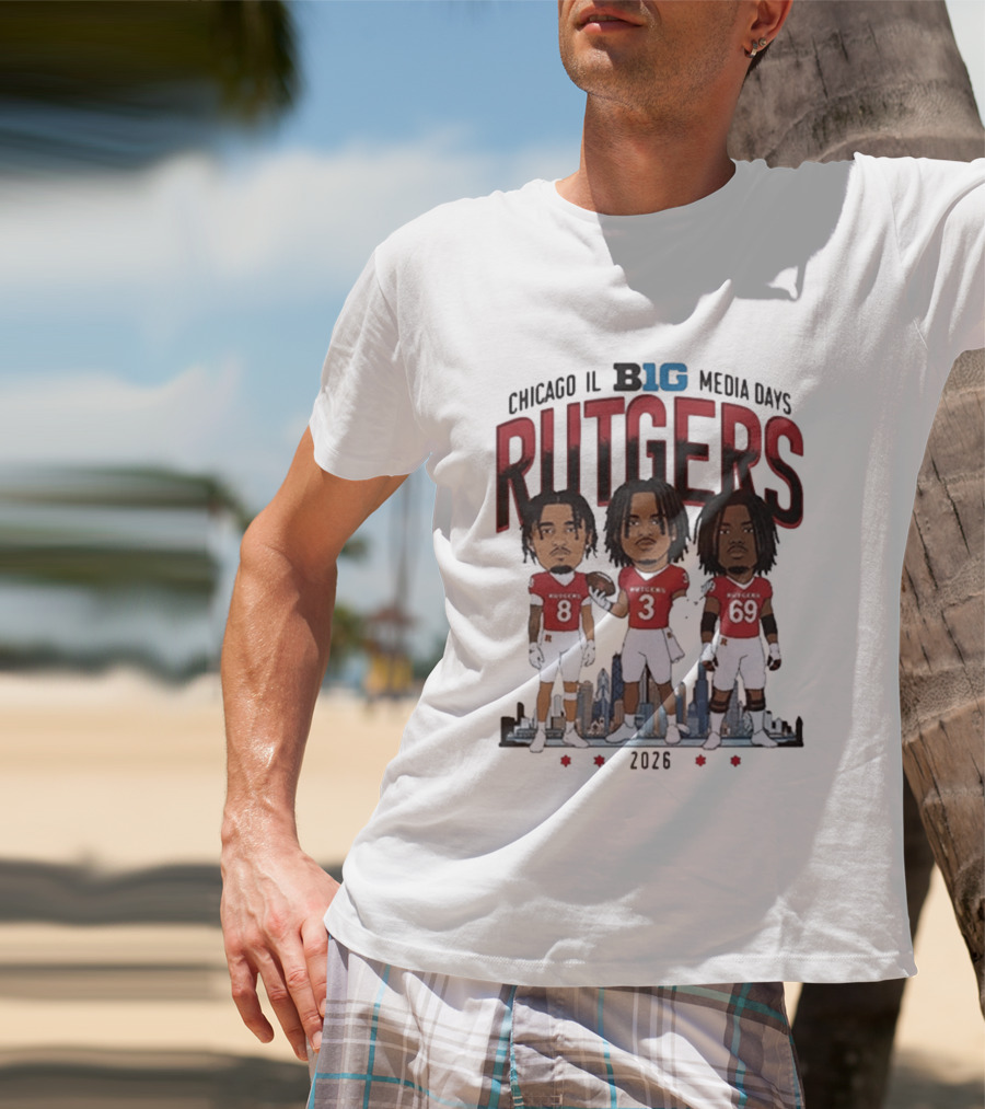 Chicago IL Big Ten Media Days 2026 Rutgers Scarlet Knights Caricature T-Shirt