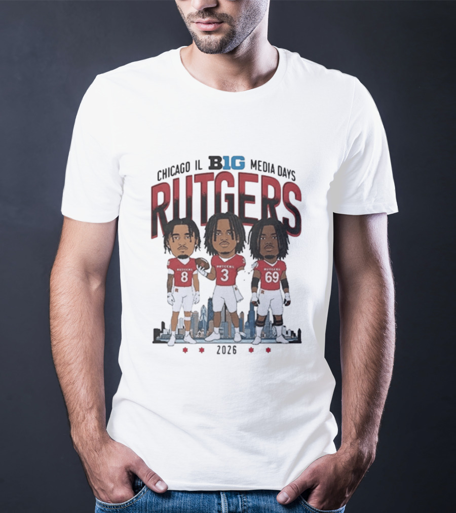Chicago IL Big Ten Media Days 2026 Rutgers Scarlet Knights Caricature T-Shirt