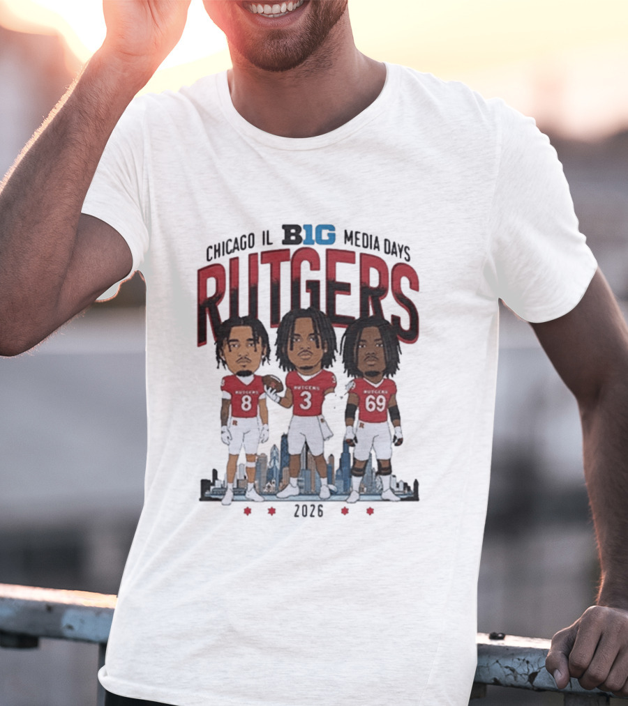 Chicago IL Big Ten Media Days 2026 Rutgers Scarlet Knights Caricature T-Shirt