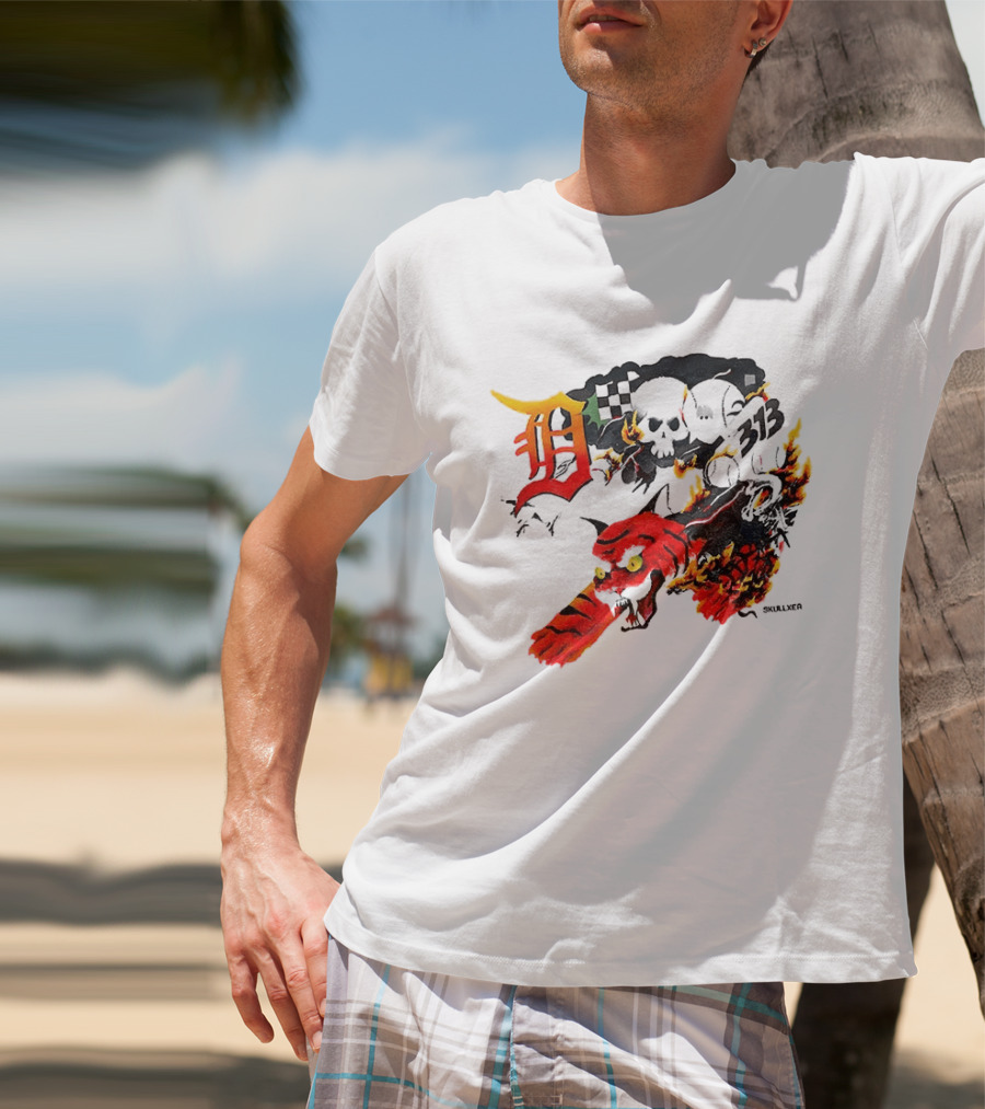 Skullxer 313 Detroit Tigers MLB 2026 With Flaming Devil And Skulls T-Shirt