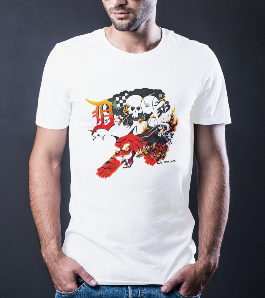 Skullxer 313 Detroit Tigers MLB 2026 With Flaming Devil And Skulls T-Shirt