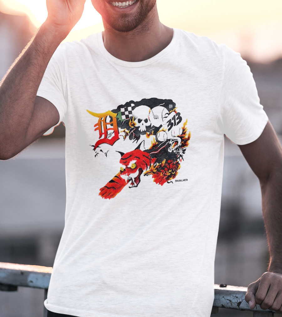 Skullxer 313 Detroit Tigers MLB 2026 With Flaming Devil And Skulls T-Shirt
