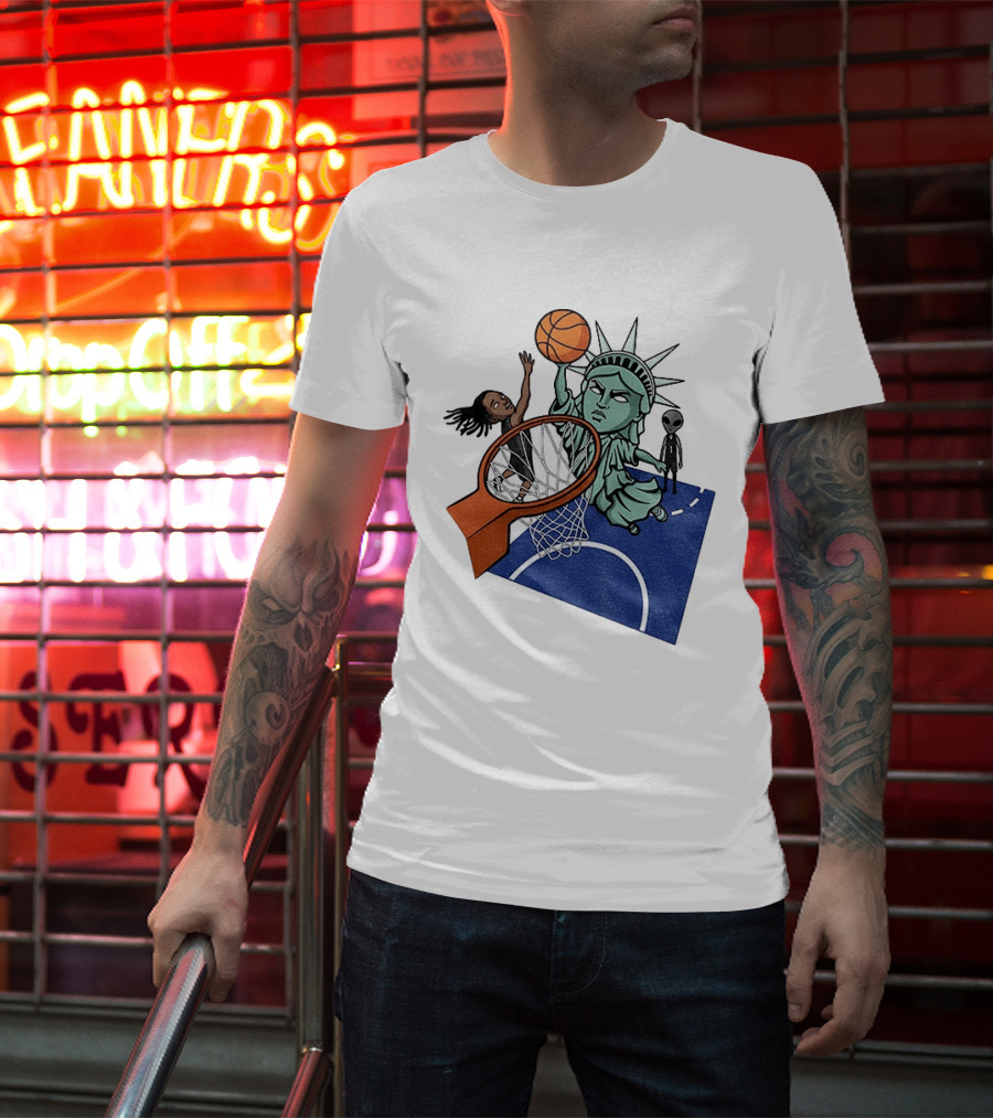 Statue Of Liberty OG Anunoby New York Knicks Basketball NBA Cartoon T-Shirt