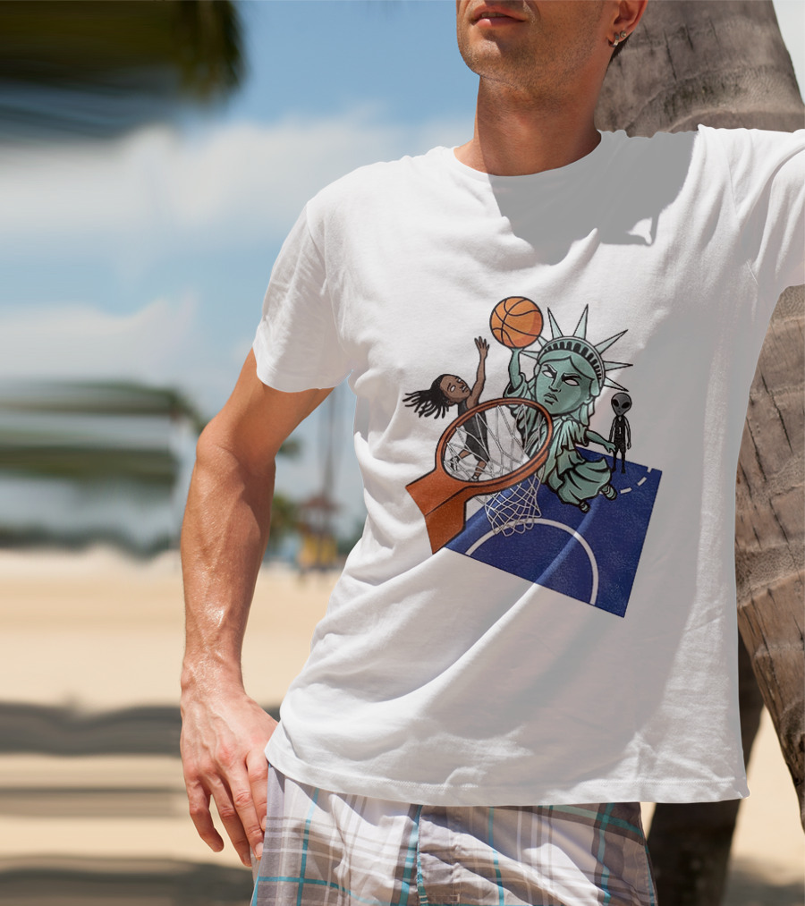 Statue Of Liberty OG Anunoby New York Knicks Basketball NBA Cartoon T-Shirt