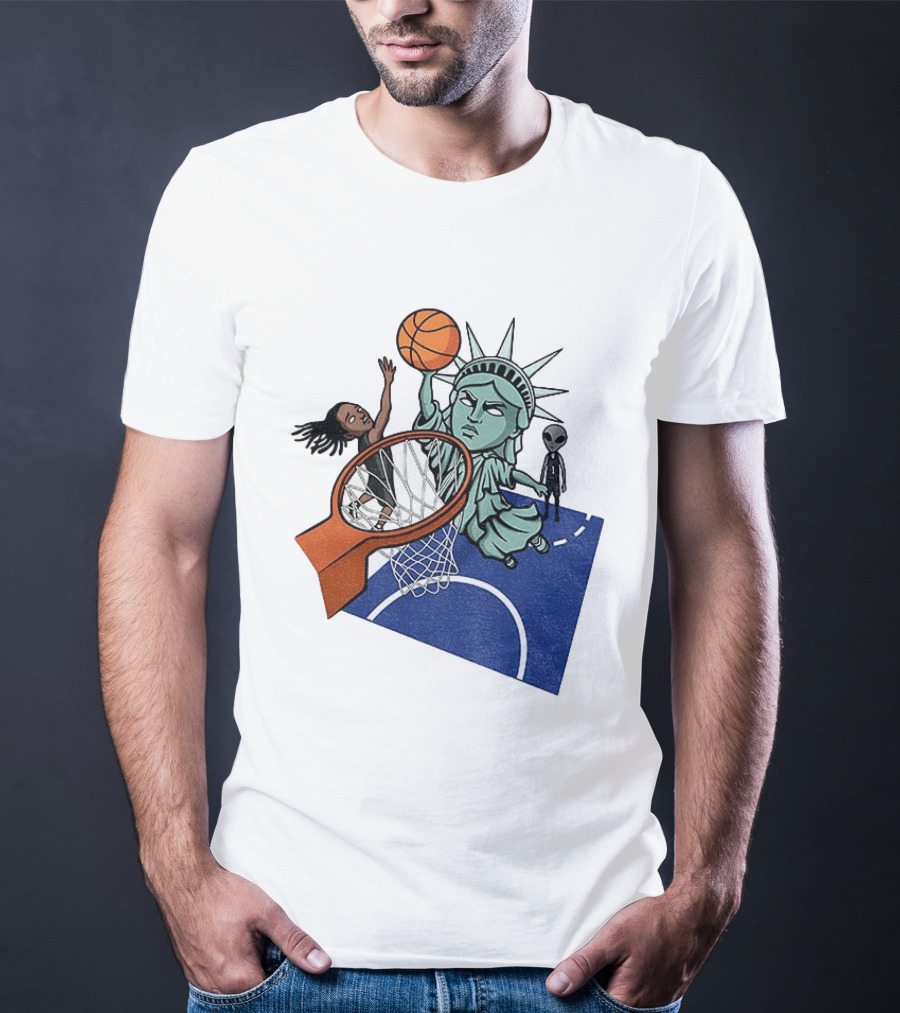 Statue Of Liberty OG Anunoby New York Knicks Basketball NBA Cartoon T-Shirt