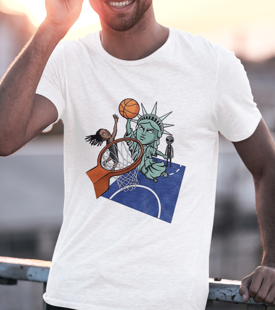 Statue Of Liberty OG Anunoby New York Knicks Basketball NBA Cartoon T-Shirt