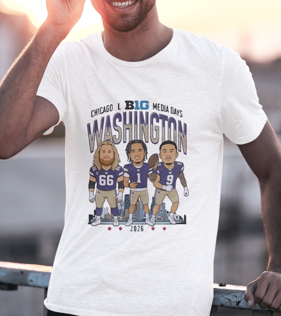 Washington Huskies Chicago Big Ten Media Days 2026 Caricature Players T-Shirt