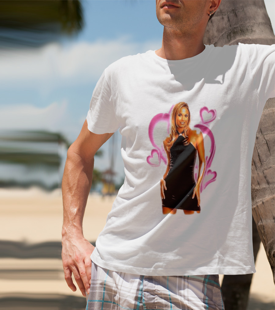 WWE Stacy Keibler Pink Hearts Glamorous Pose T-Shirt