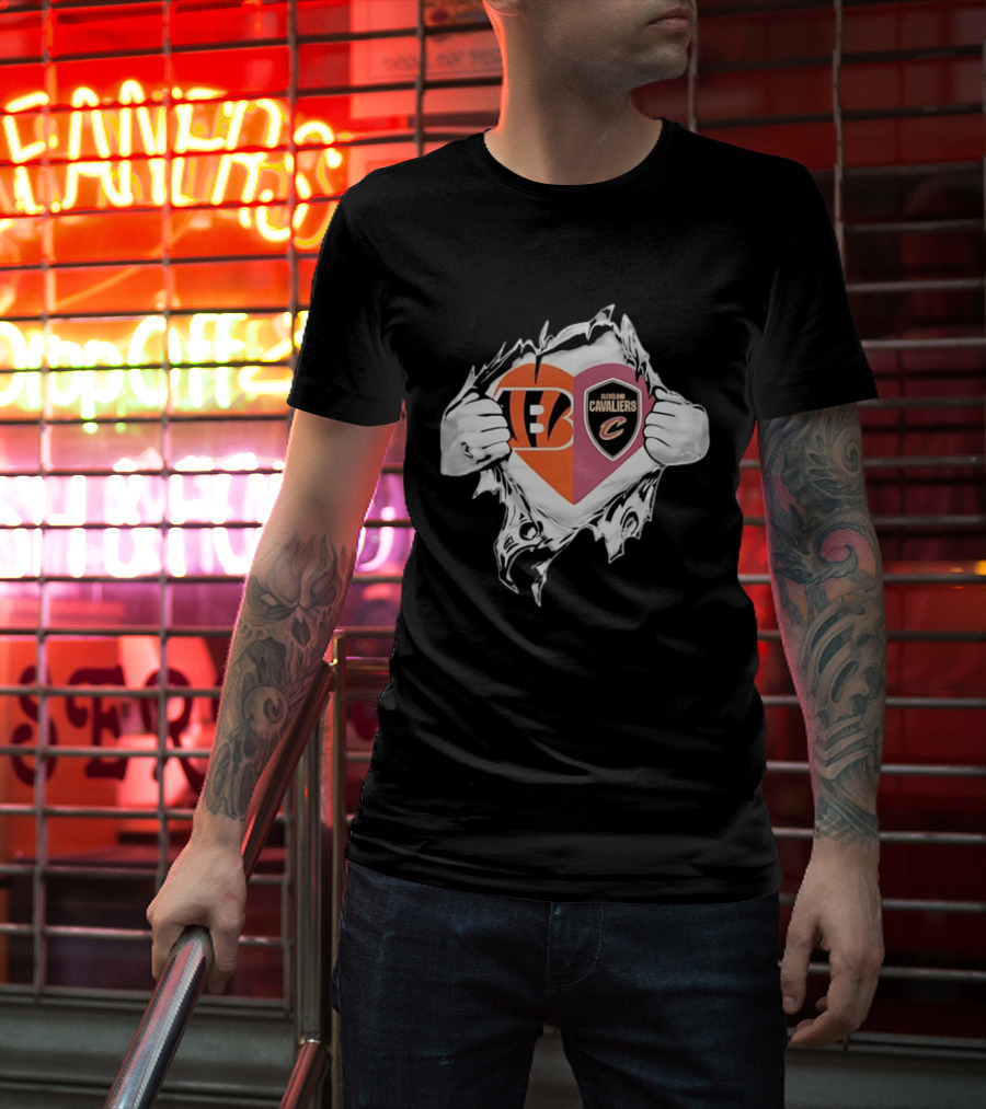 Cincinnati Bengals Cleveland Cavaliers Heart Rip Tattered T-Shirt