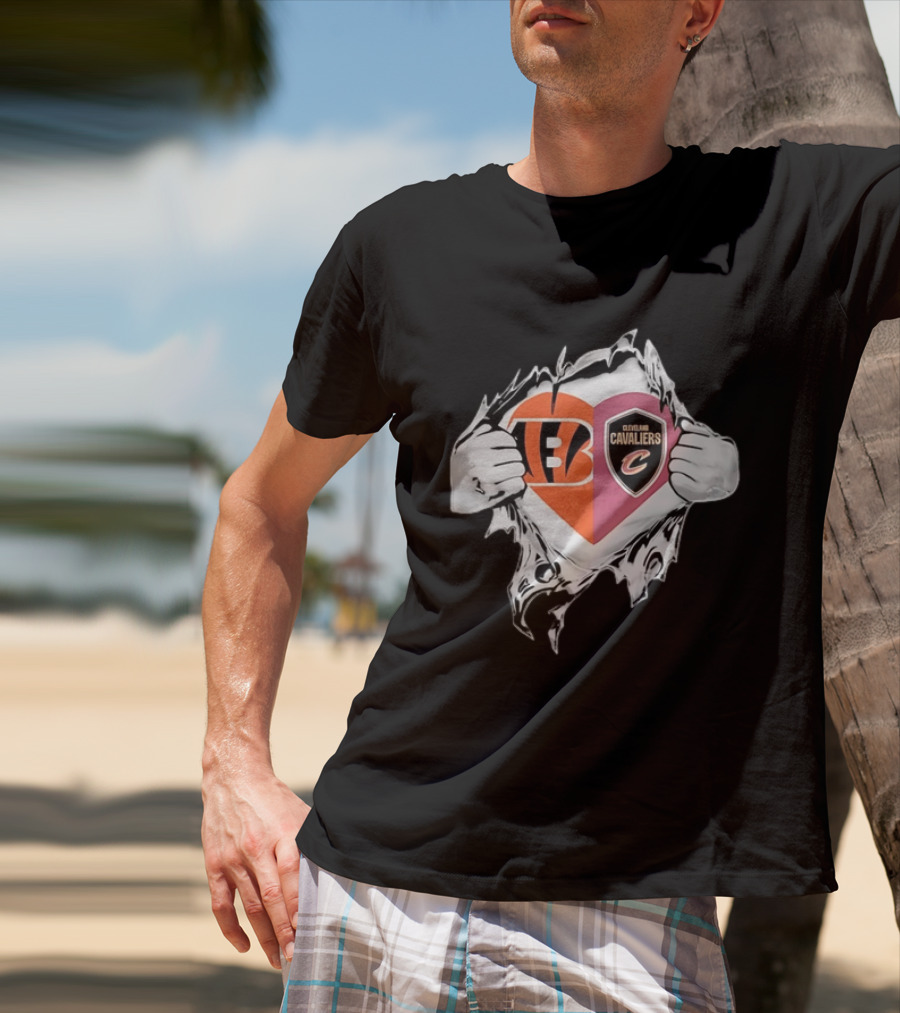 Cincinnati Bengals Cleveland Cavaliers Heart Rip Tattered T-Shirt