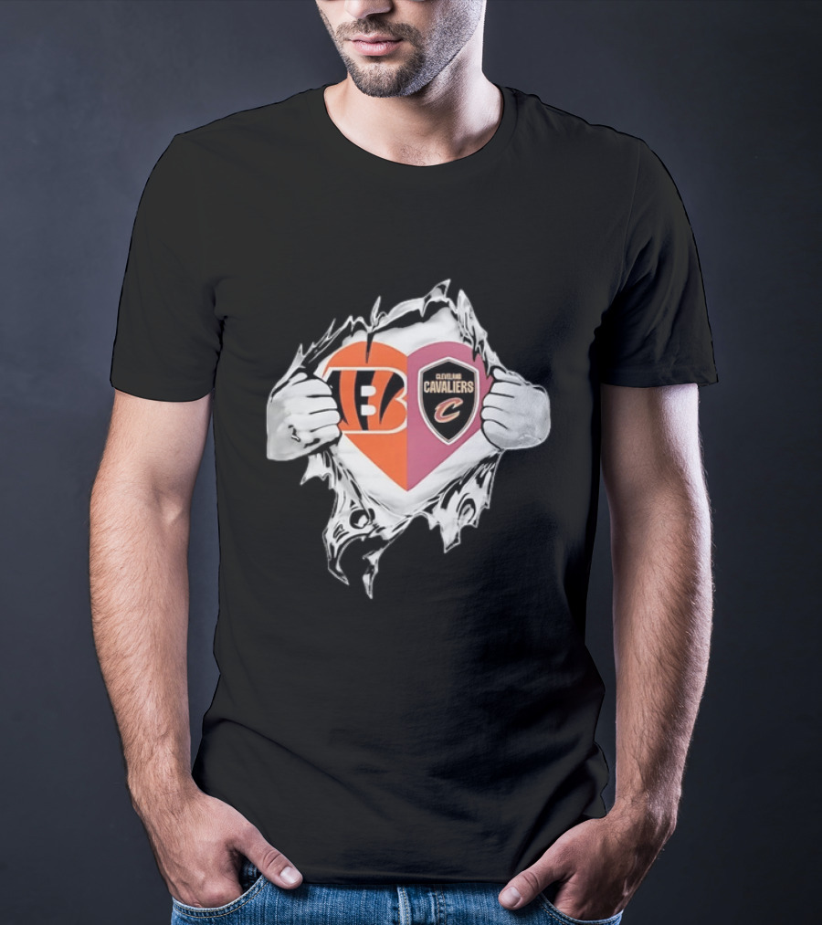 Cincinnati Bengals Cleveland Cavaliers Heart Rip Tattered T-Shirt
