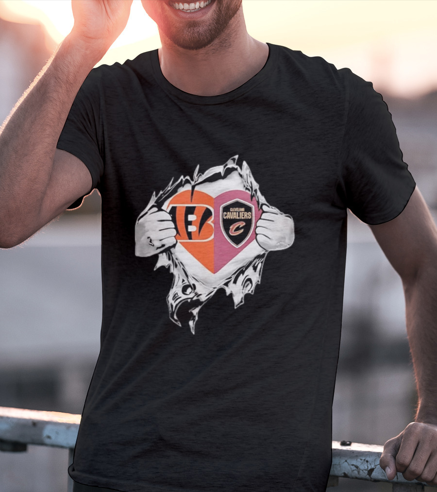 Cincinnati Bengals Cleveland Cavaliers Heart Rip Tattered T-Shirt