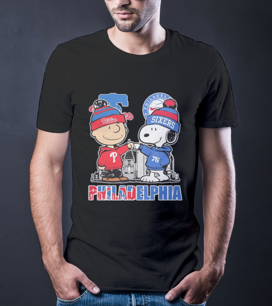 Charlie Brown And Snoopy Fist Bump Phillies Sixers Philadelphia T-Shirt