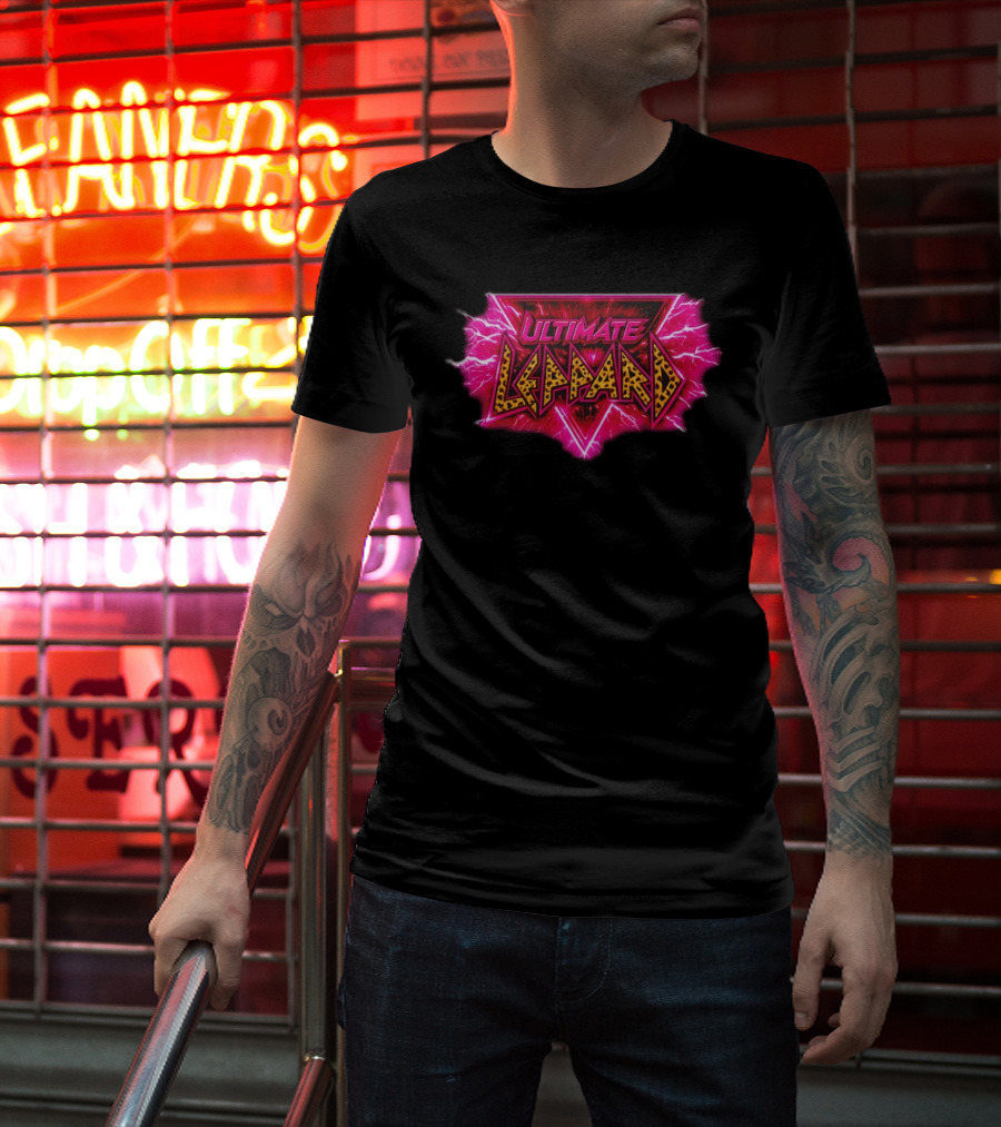 Def Leppard Ultimate Leppard Pink Lightning Leopard Print T-Shirt