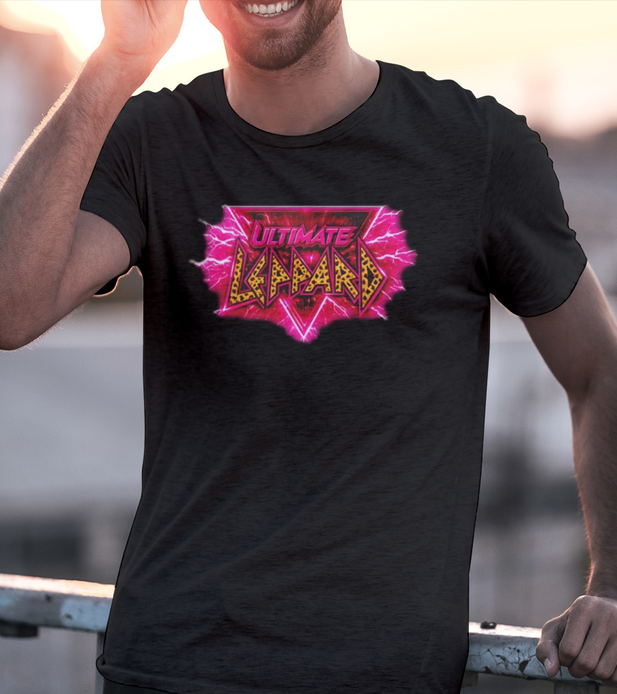 Def Leppard Ultimate Leppard Pink Lightning Leopard Print T-Shirt