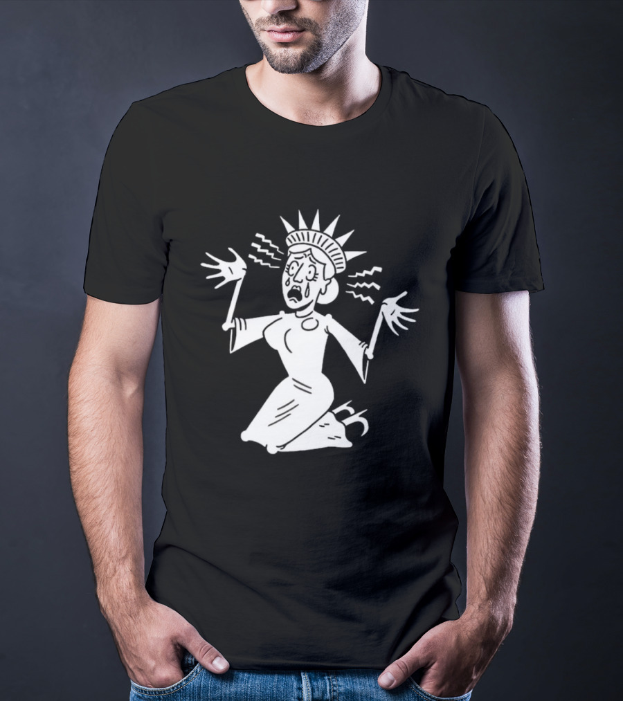 Lady Liberty Patriotic Panic Cartoon Sketch Yankee Doodle Distress T-Shirt