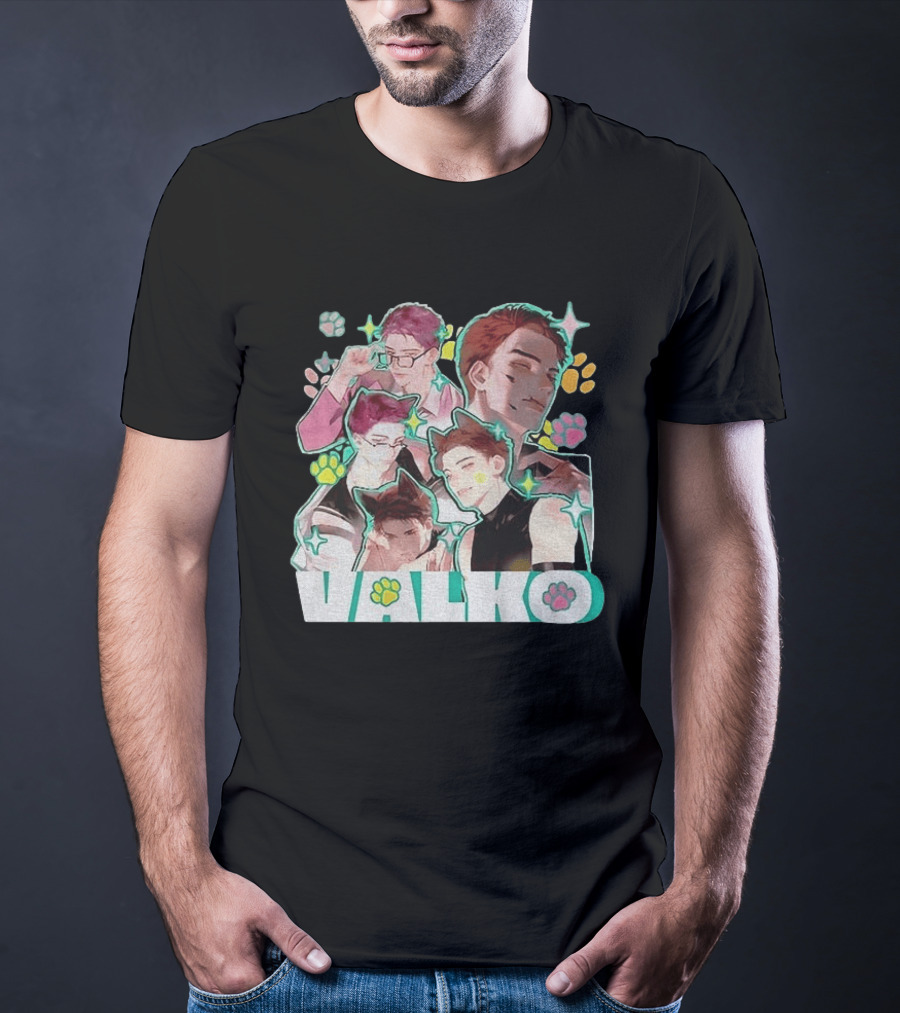 Valko Anime Characters And Colorful Paw Prints T-Shirt