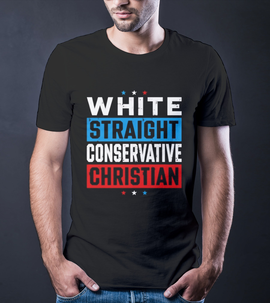 White Straight Conservative Christian Patriotic Stars Blue Red T-Shirt