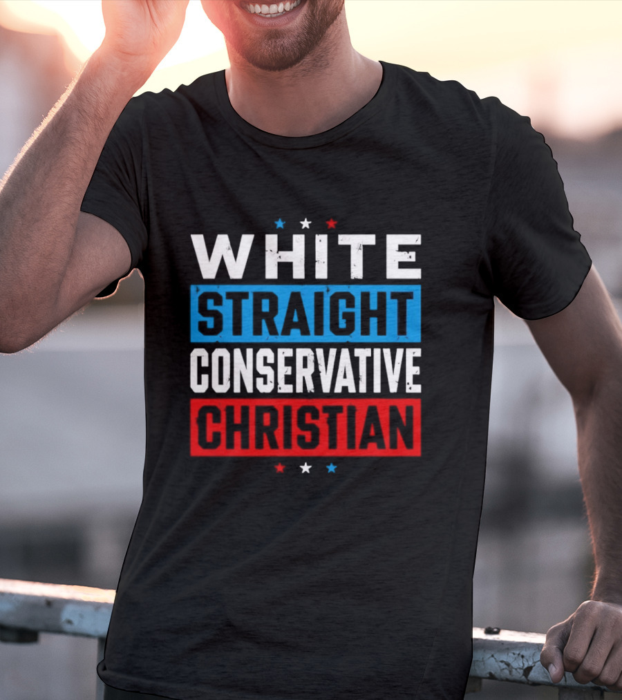 White Straight Conservative Christian Patriotic Stars Blue Red T-Shirt