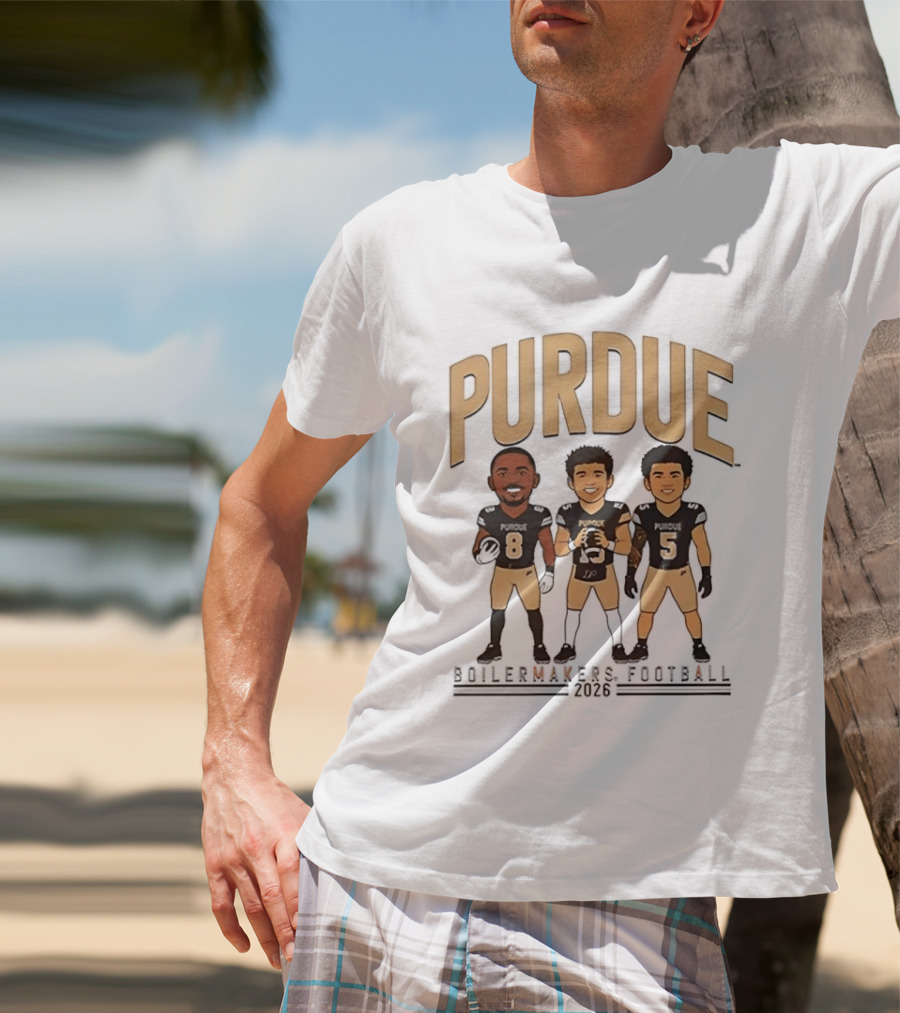 Purdue Boilermakers Football 2026 Three Cartoon Players T-Shirt