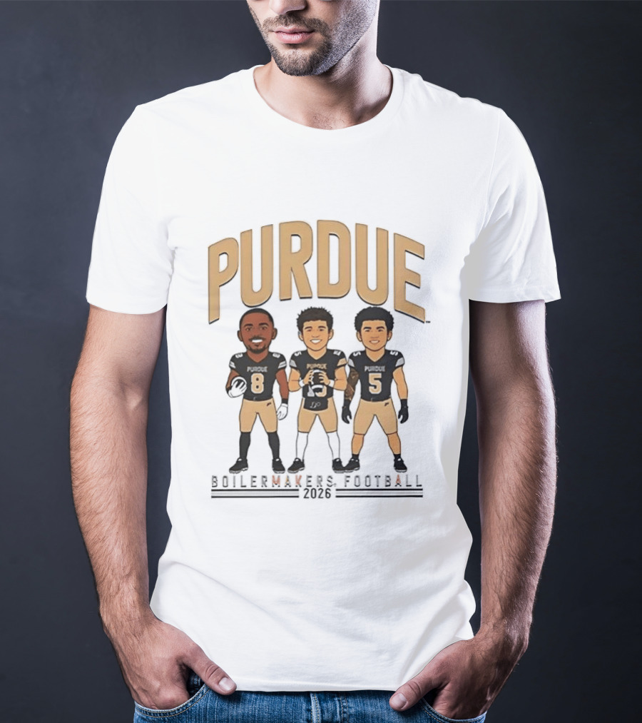 Purdue Boilermakers Football 2026 Three Cartoon Players T-Shirt