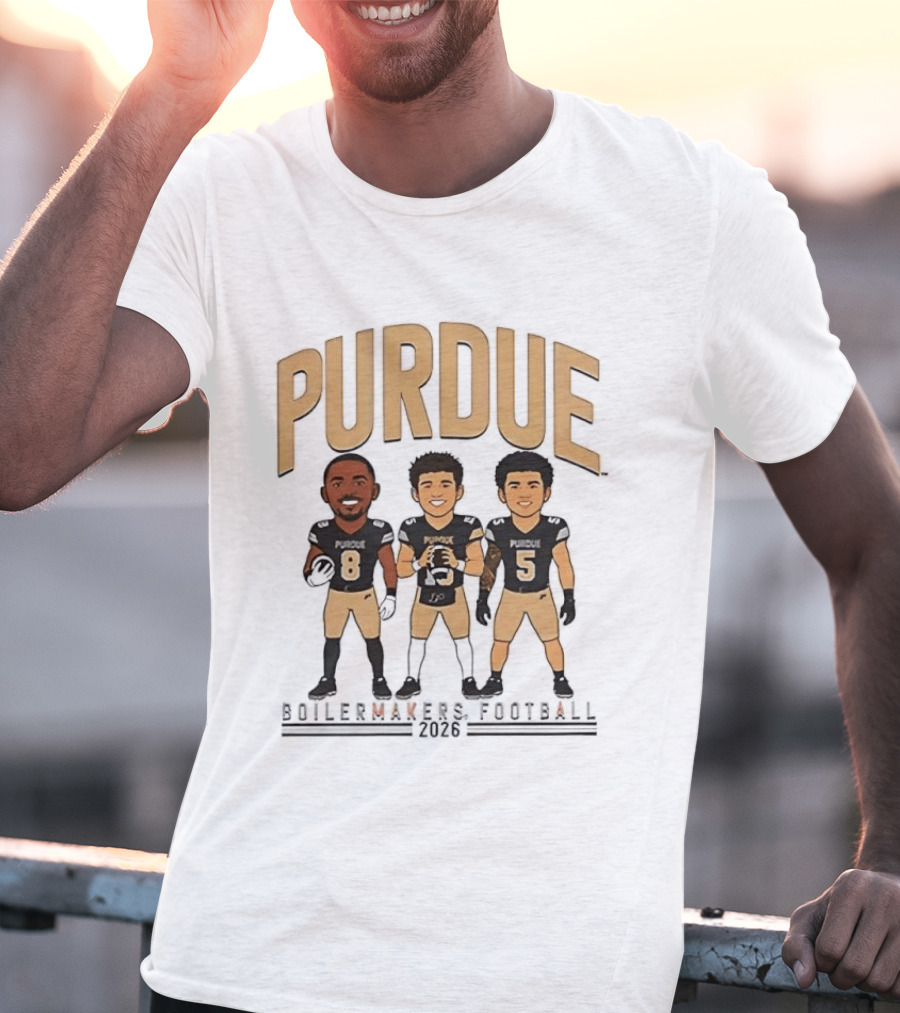 Purdue Boilermakers Football 2026 Three Cartoon Players T-Shirt