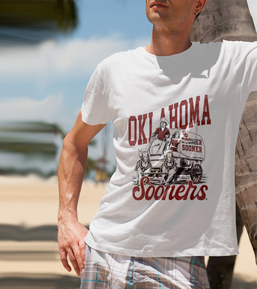 Oklahoma Sooners Boomer Sooner Horse Drawn Wagon T-Shirt