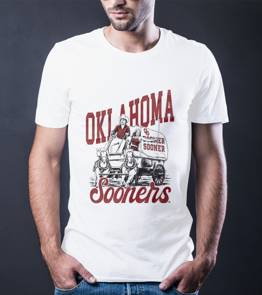 Oklahoma Sooners Boomer Sooner Horse Drawn Wagon T-Shirt