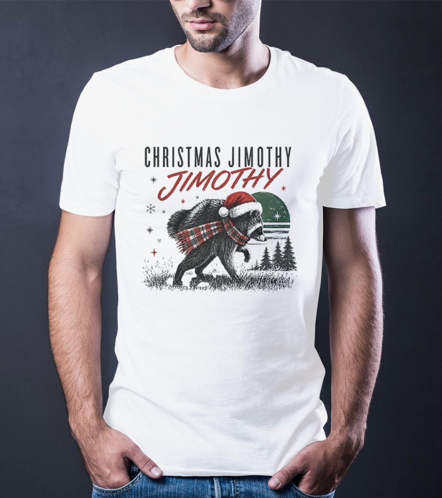 Christmas Jimothy Raccoon Holiday Trash Panda Santa Hat Festive Scarf T-Shirt
