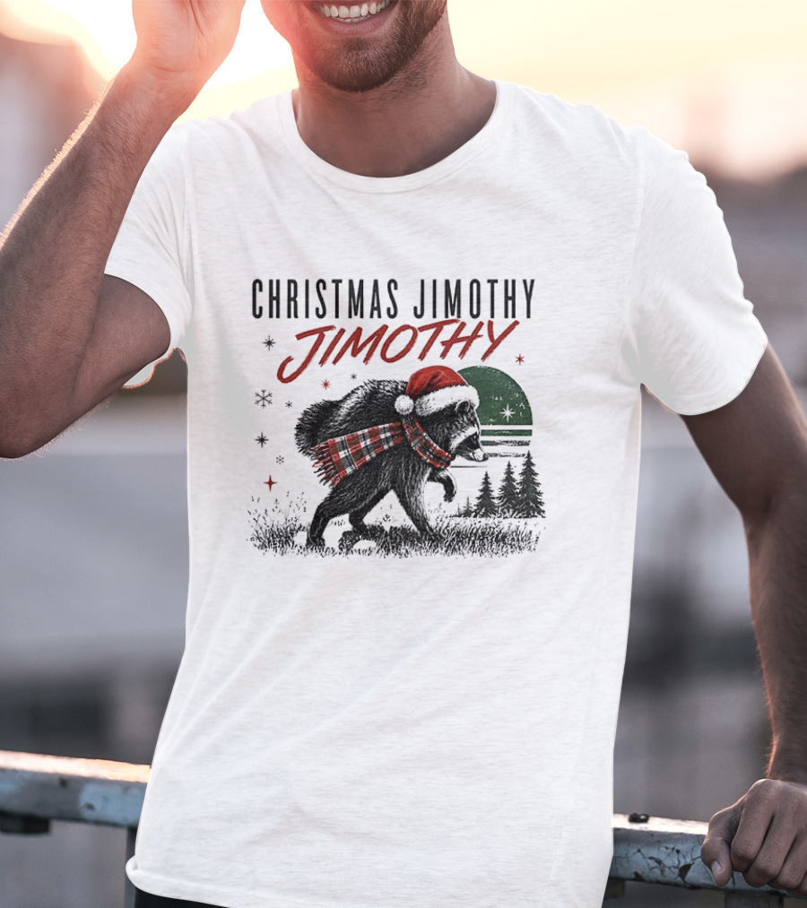Christmas Jimothy Raccoon Holiday Trash Panda Santa Hat Festive Scarf T-Shirt