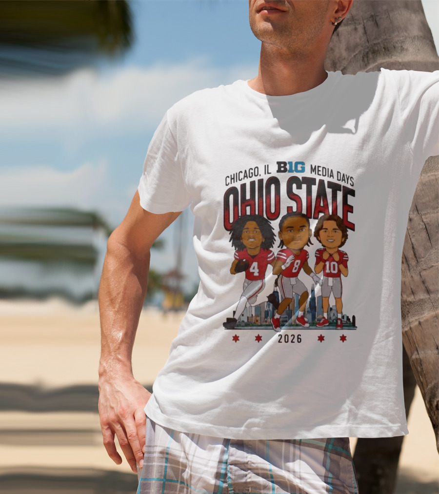 Ohio State Buckeyes Chicago IL B1G Media Days 2026 Caricatures T-Shirt