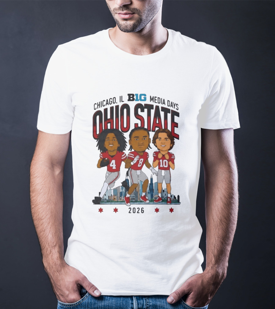 Ohio State Buckeyes Chicago IL B1G Media Days 2026 Caricatures T-Shirt