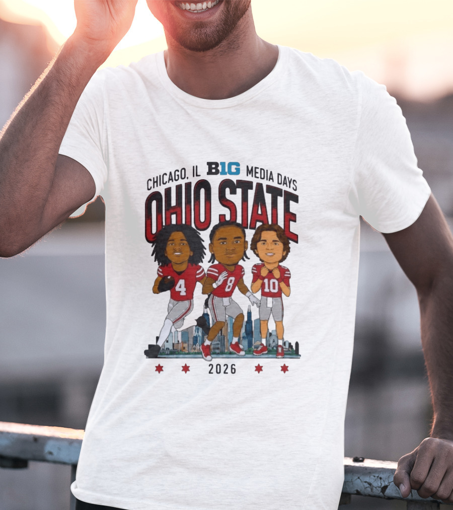 Ohio State Buckeyes Chicago IL B1G Media Days 2026 Caricatures T-Shirt