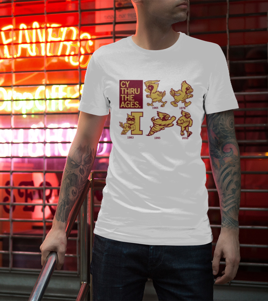 Iowa State Cyclones CY Thru The Ages Mascot Evolution Logos 1954 1972 1995 2008 T-Shirt