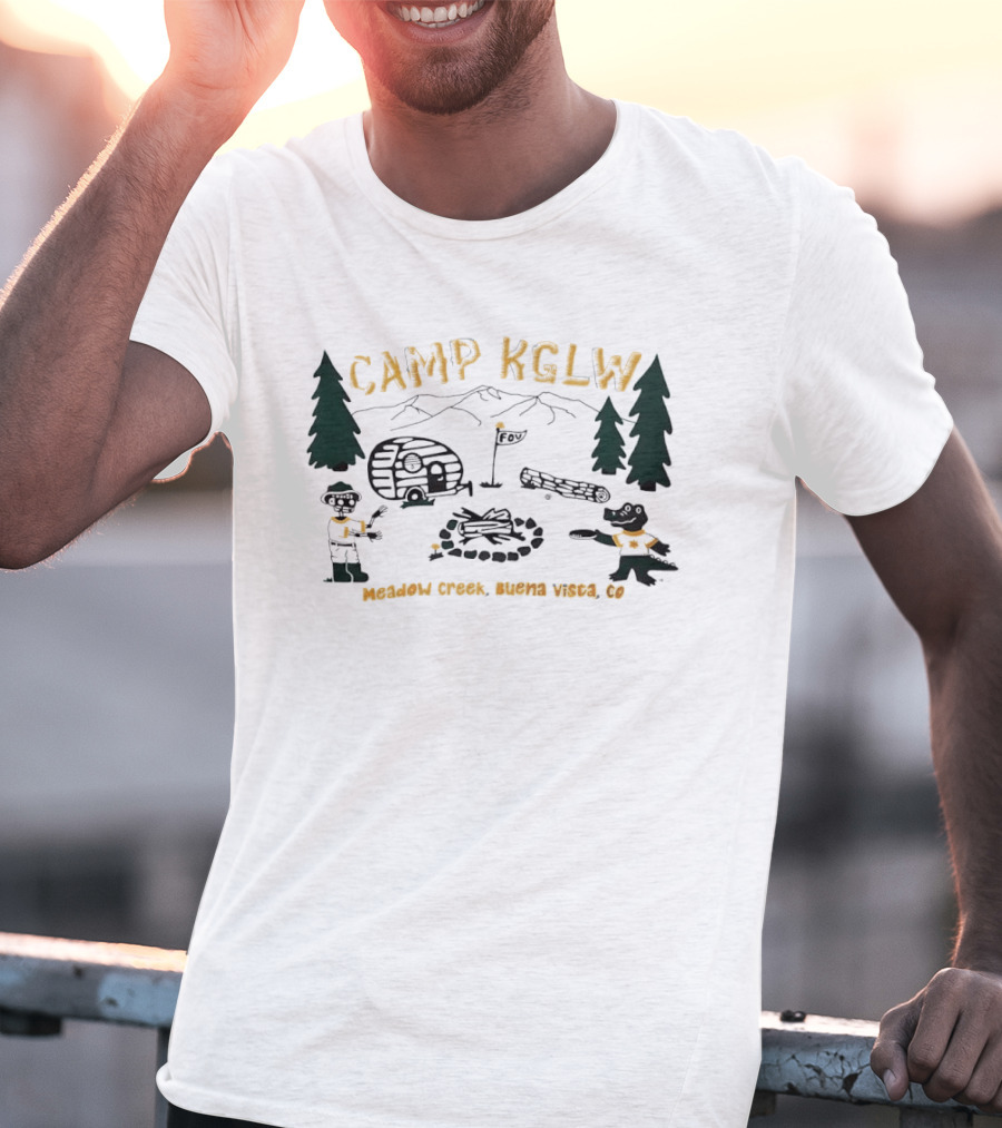 Camp KGLW Meadow Creek Buena Vista CO Skeleton Gator Camping Disc Golf T-Shirt